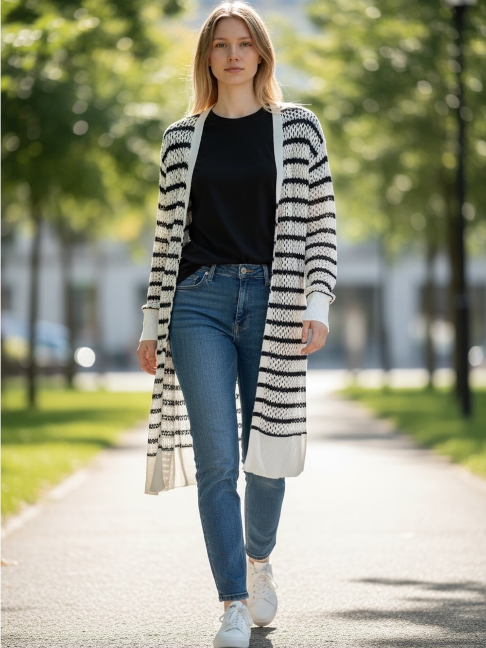 Nine West Black & White Crochet Open Cardigan - Picture 1 of 5